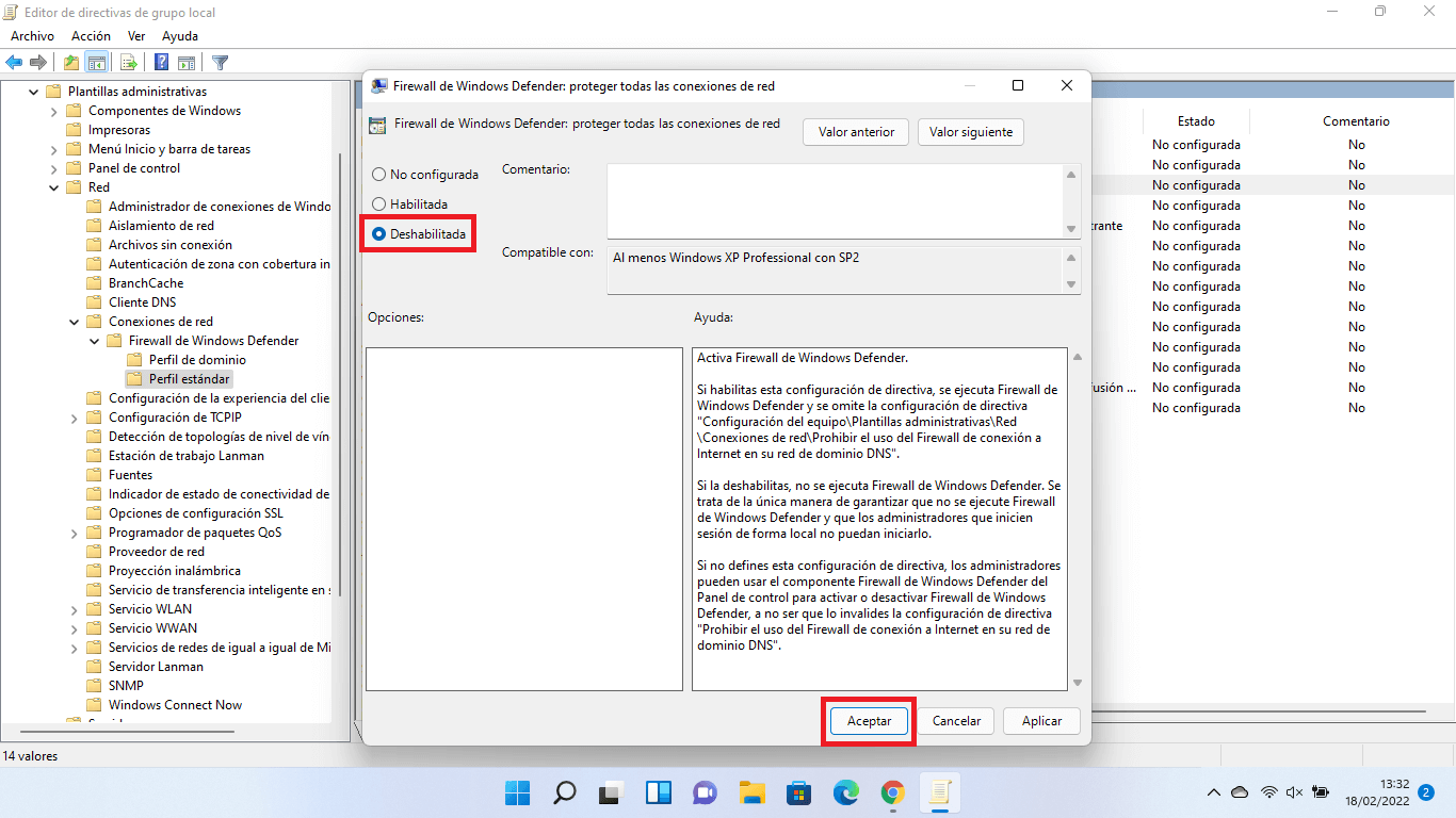 windows 11 permite desactivar el firewall de seguridad
