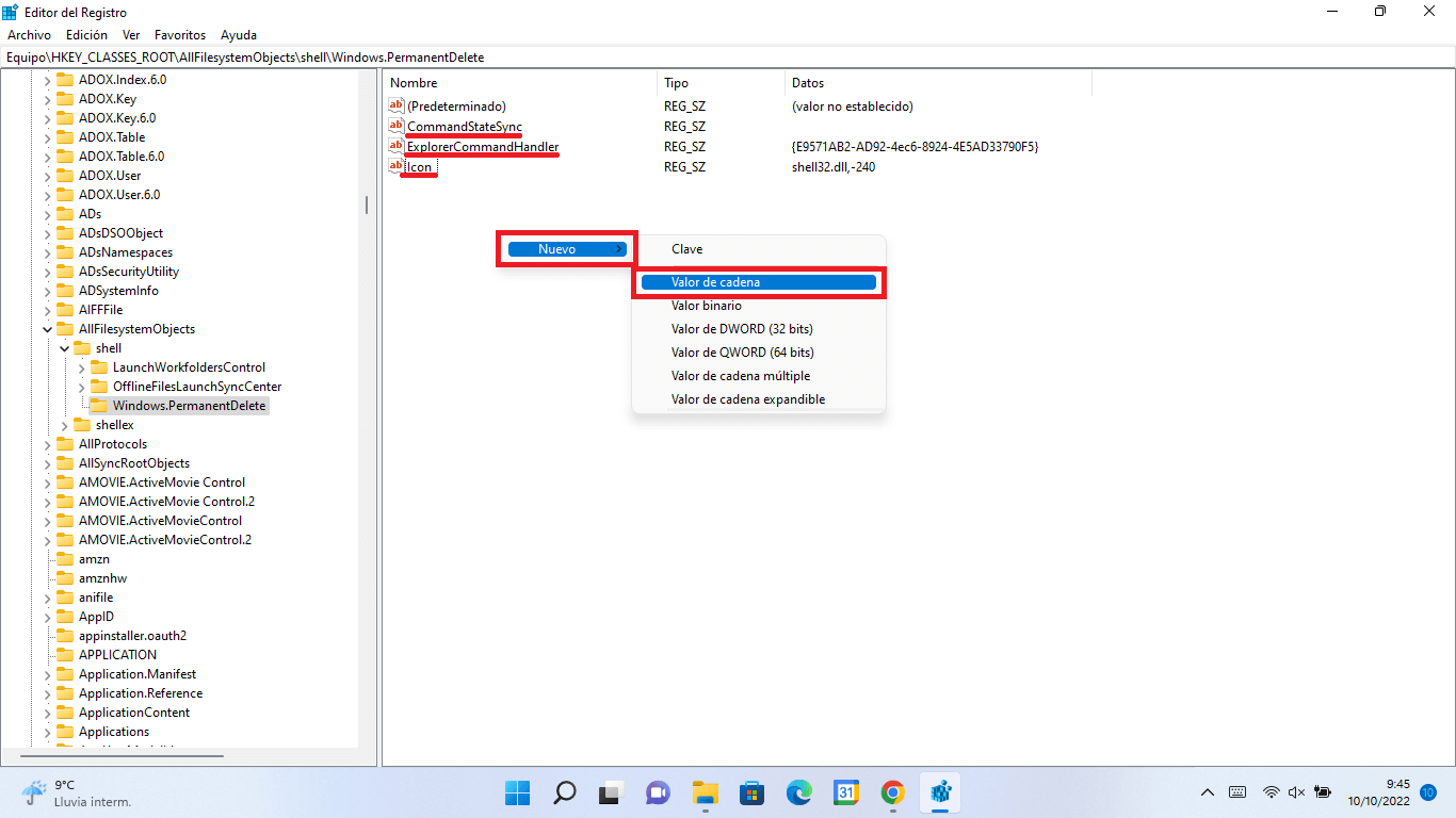 como poner la opción Eliminar Permanentemente en el menu contextual de windows 11