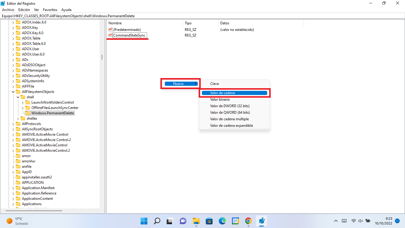 añadir al menú contextual la opción: Eliminar permanentemente