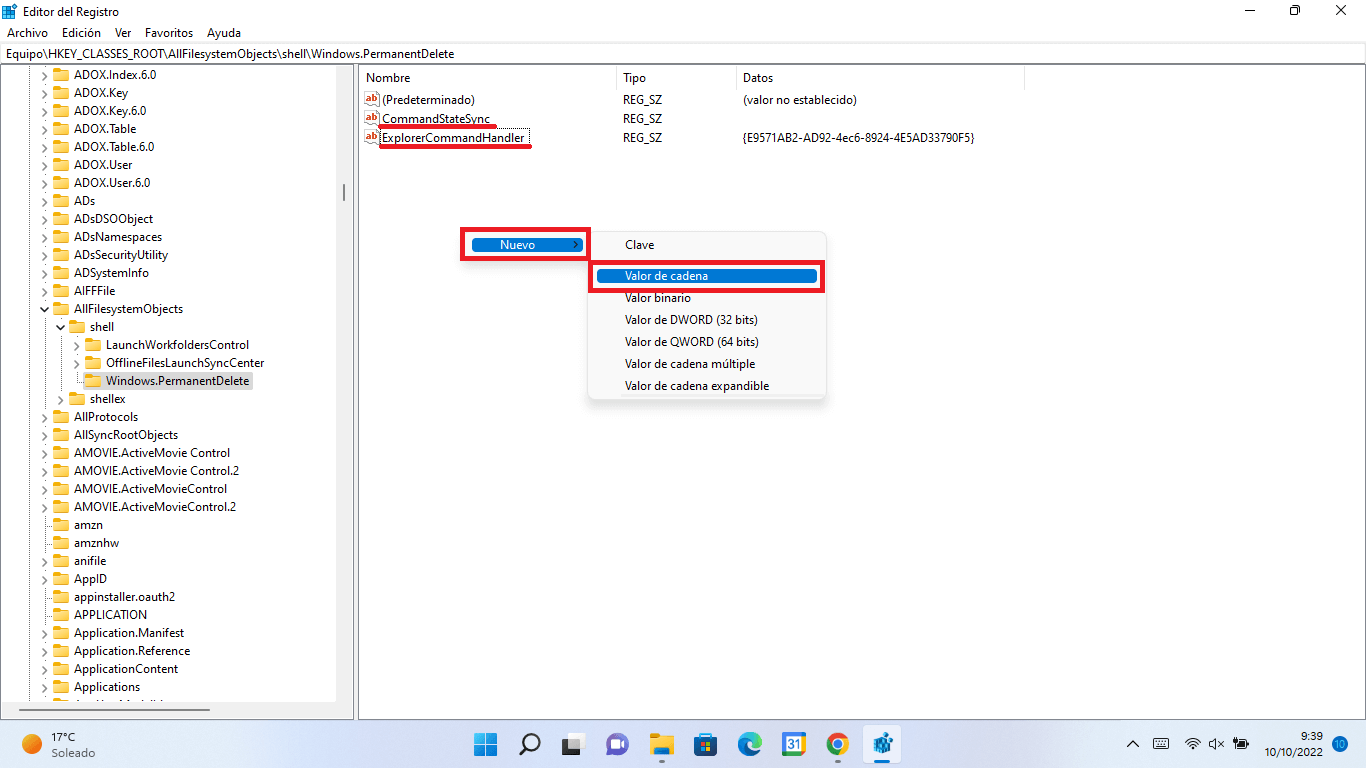 Windows 11 y como añadir Eliminar Permanentemente al menú contextual