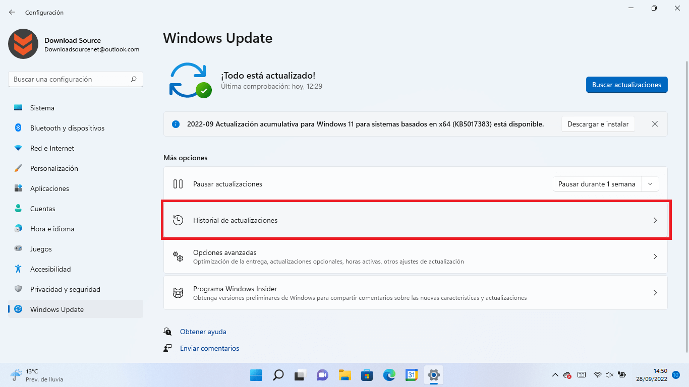 como ver las actualizaciones instaladas en windows 11