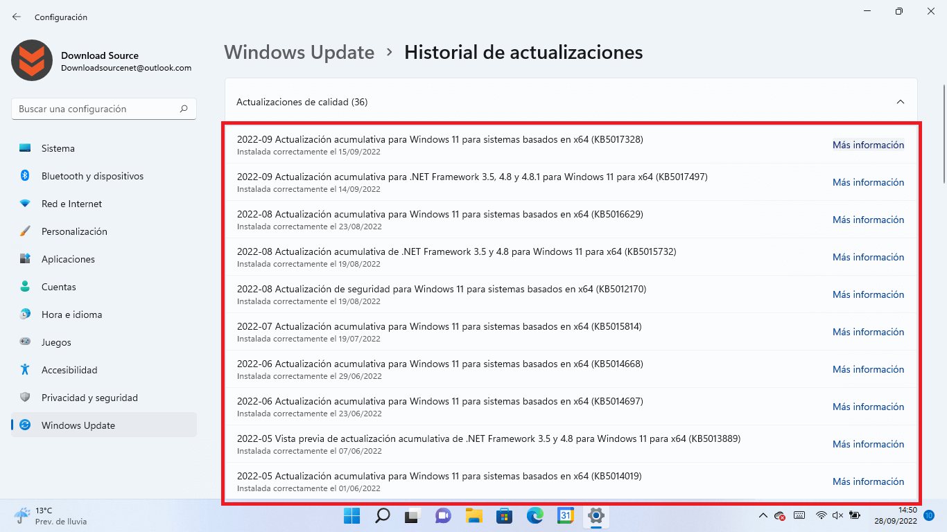 windows 11 como ver el historial de actualizaciones 