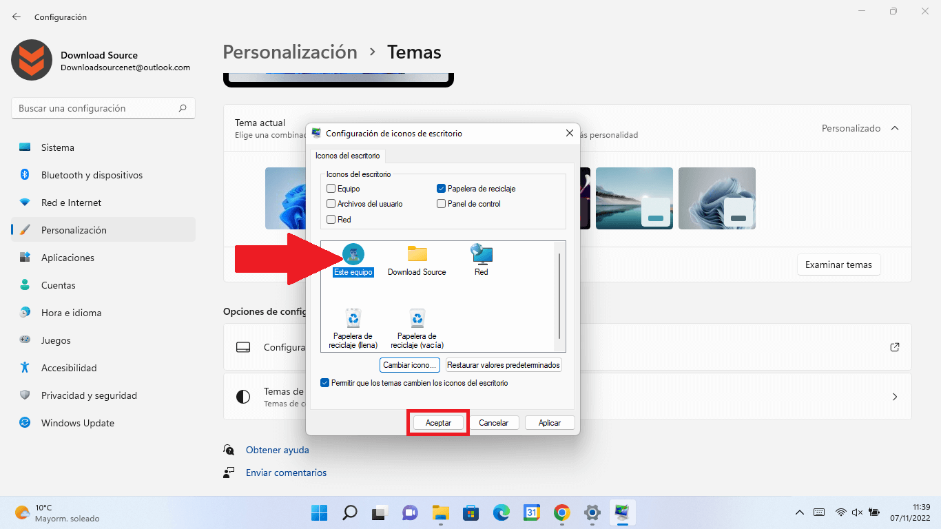 como usar iconos predeterminados en Windows 11