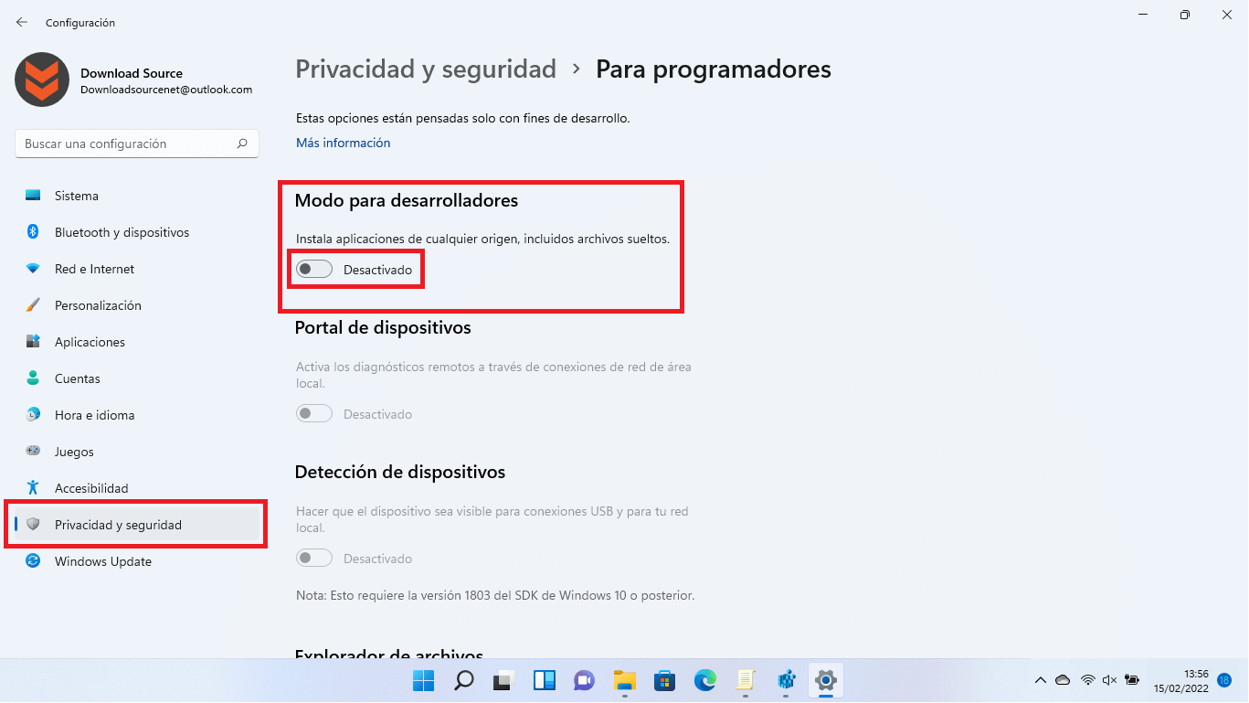 Como activar el modo para desarrolladores en Windows 11