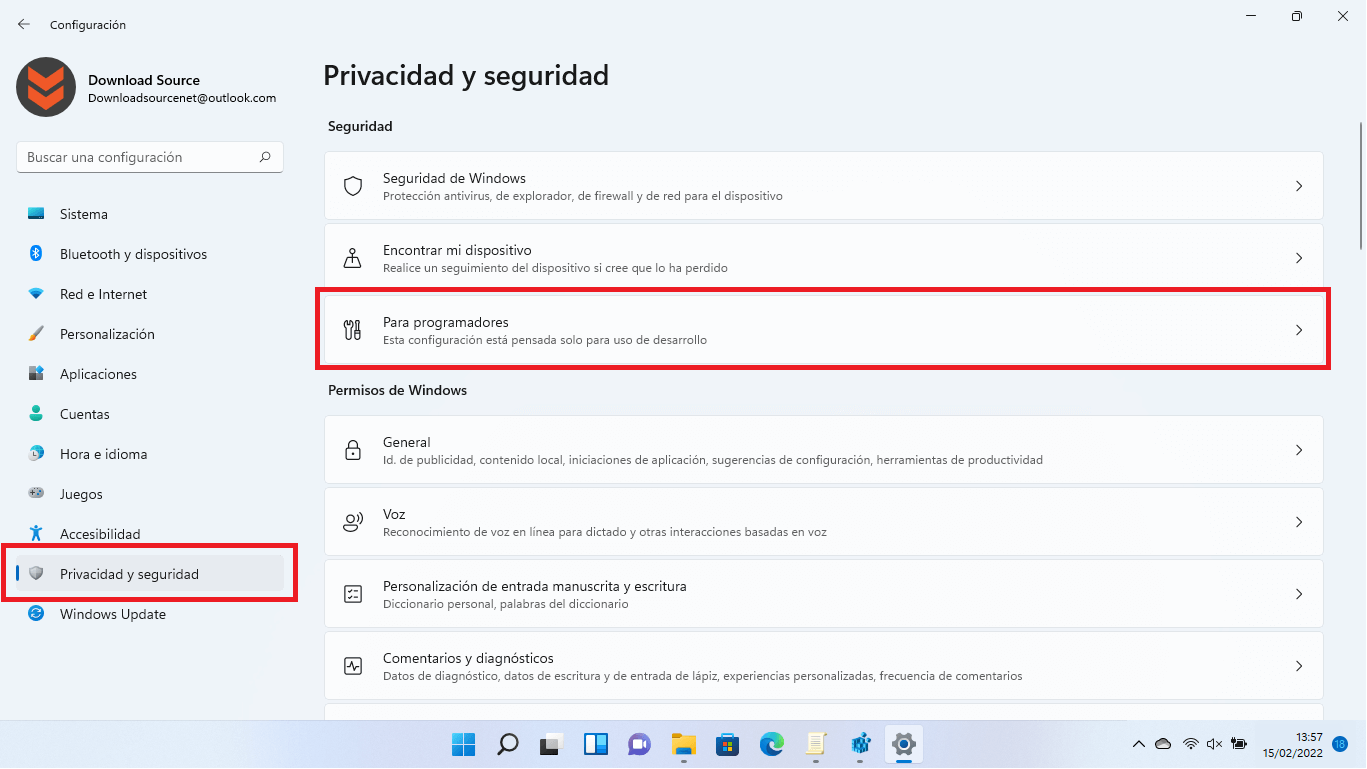 Como activar el modo para desarrolladores en Windows 11