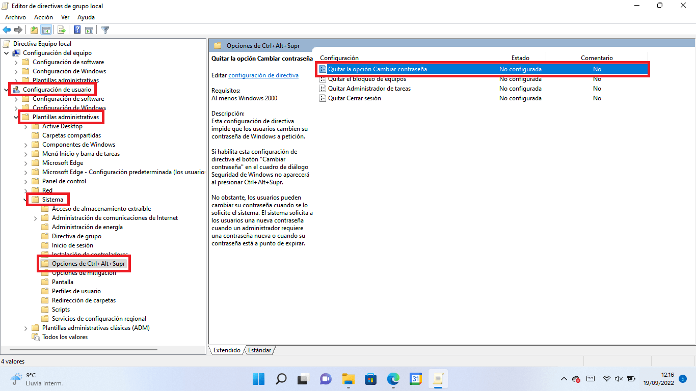 como impedir que usuarios de windows 11 puedan cambiar la contraseña