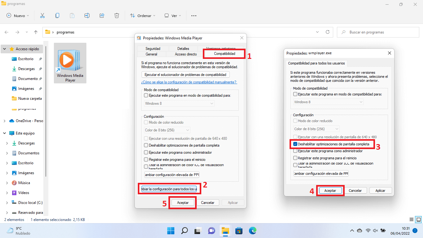 como habilitar la optimizacion de pantalla completa en Windows 11