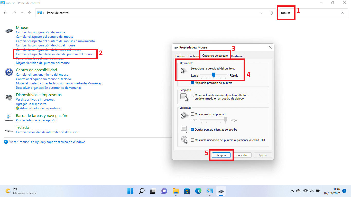ajustar la velocidad del ratón en windows 11