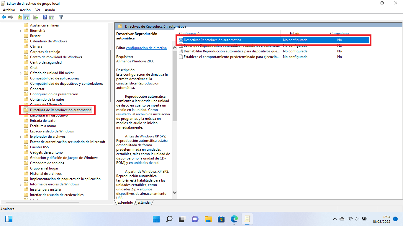 deshabilitada la reproduccion automatica de windows 11