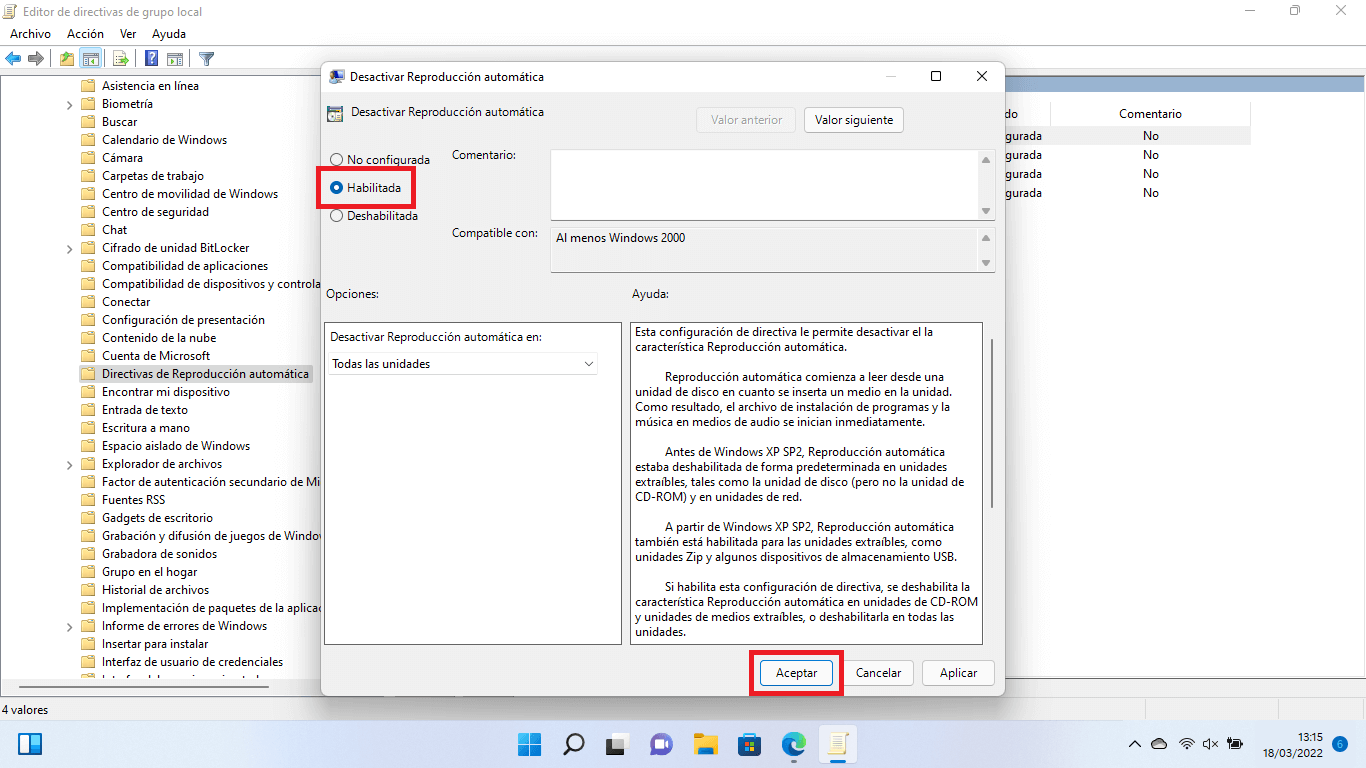 como desactivar la reproduccion automatica de windows 11