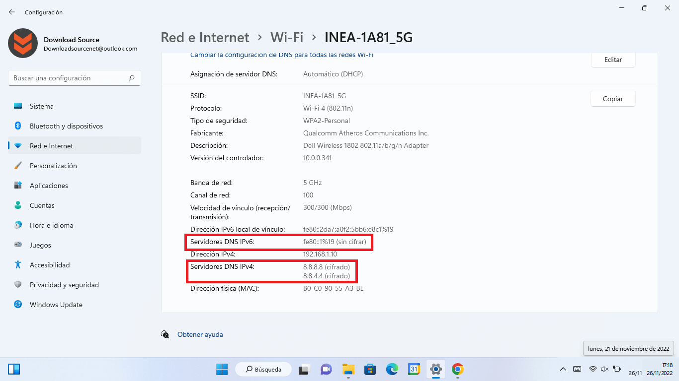 como puedes ver el servidor dns que usas para conectarte a internet