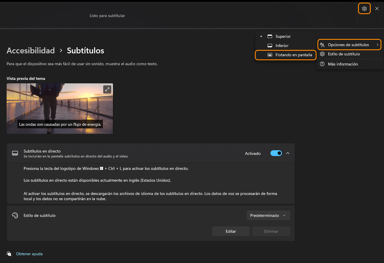 habilitar los subtitulos automaticos en windows 11