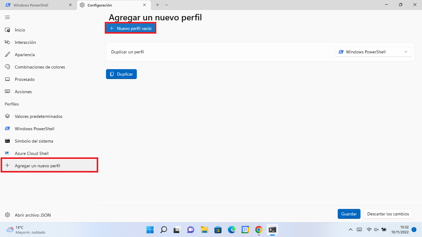 como crear un perfil en el terminal de Windows 11 parar ejecutar comandos en programas y ubicaciones especificos