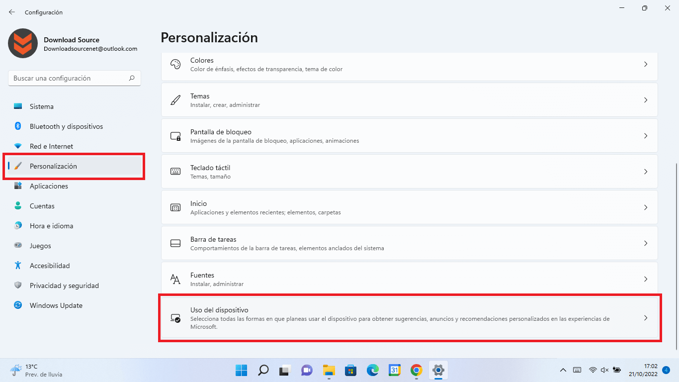 como activar los usos del dispositivo en windows 11