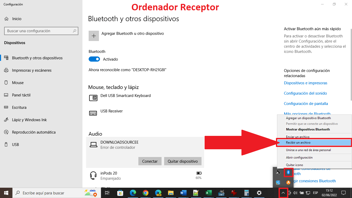 como enviar y recibir archivos entre ordenadores con windows mediante bluetooth