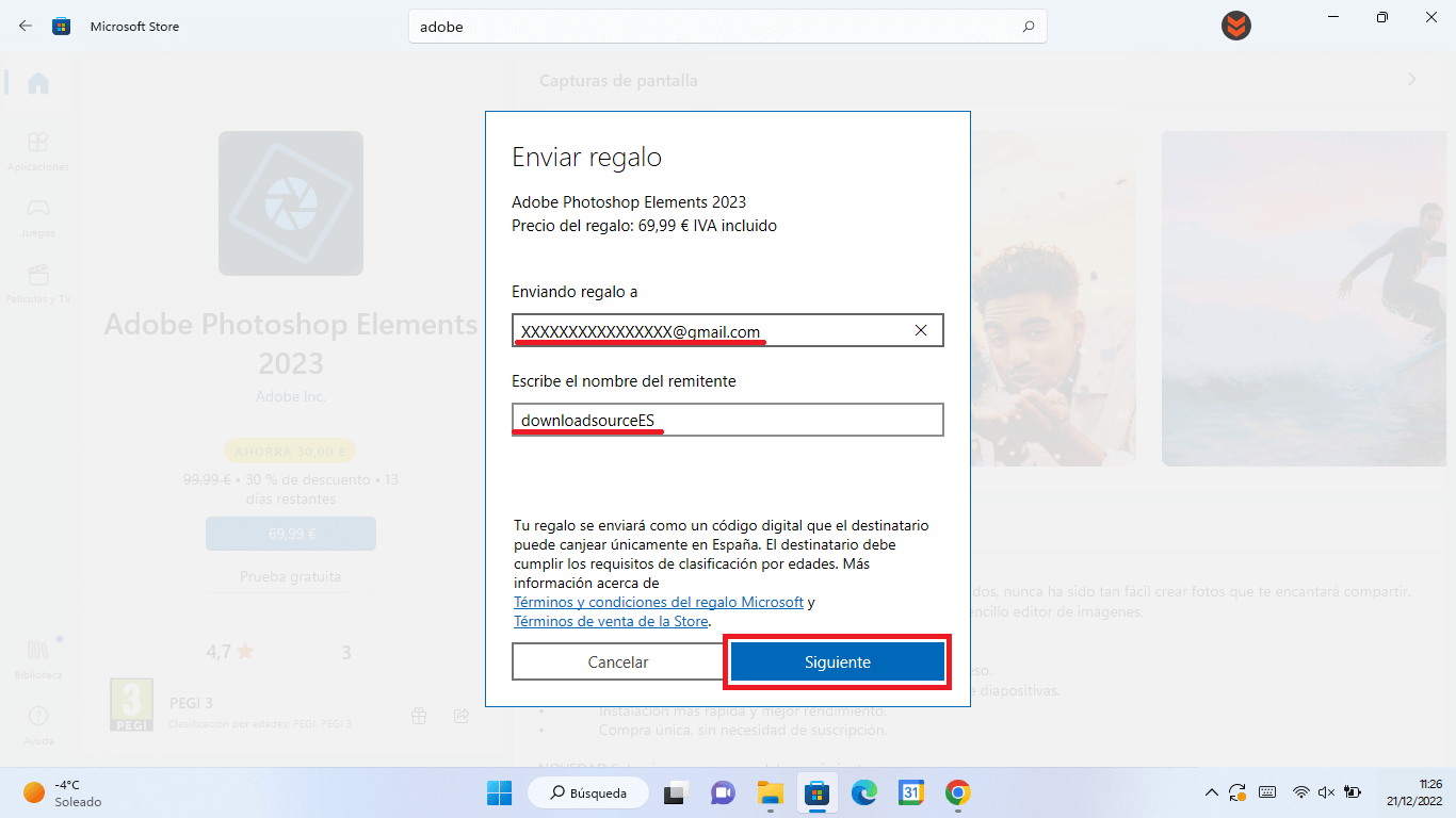 Windows 11 permite enviar regalos desde la tienda de app de microsoft