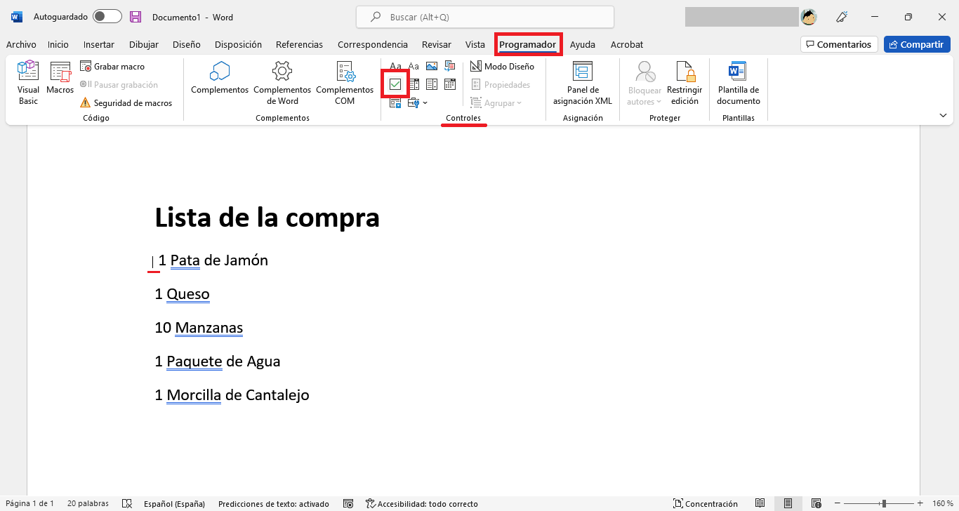 Microsoft Word crear listas de de verificación en un documento