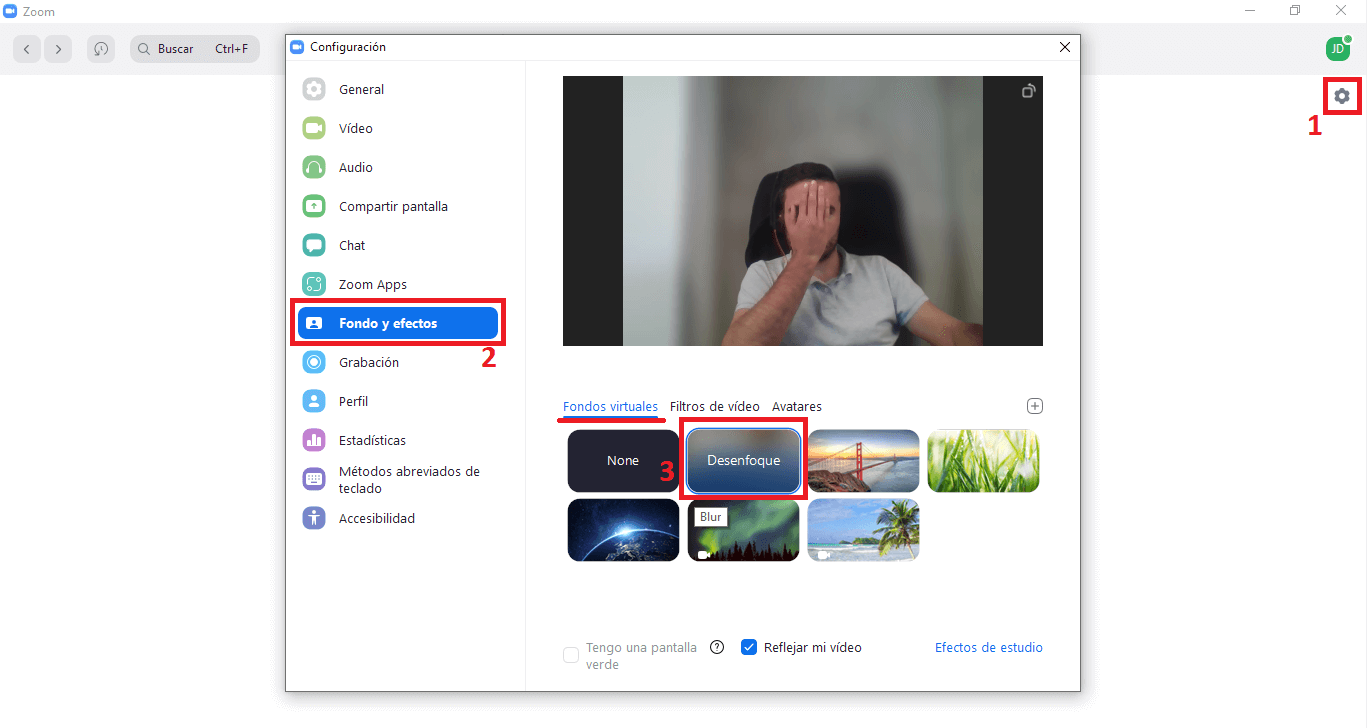 como desenfocar el fondo de una videollamada en Zoom