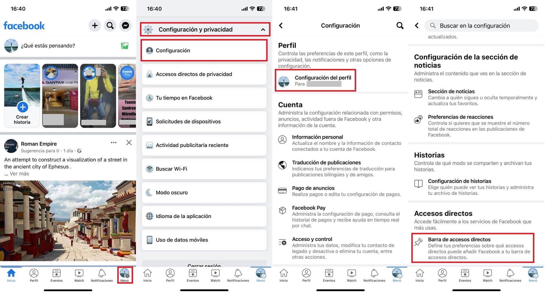 como eliminar accesos directos de facebook