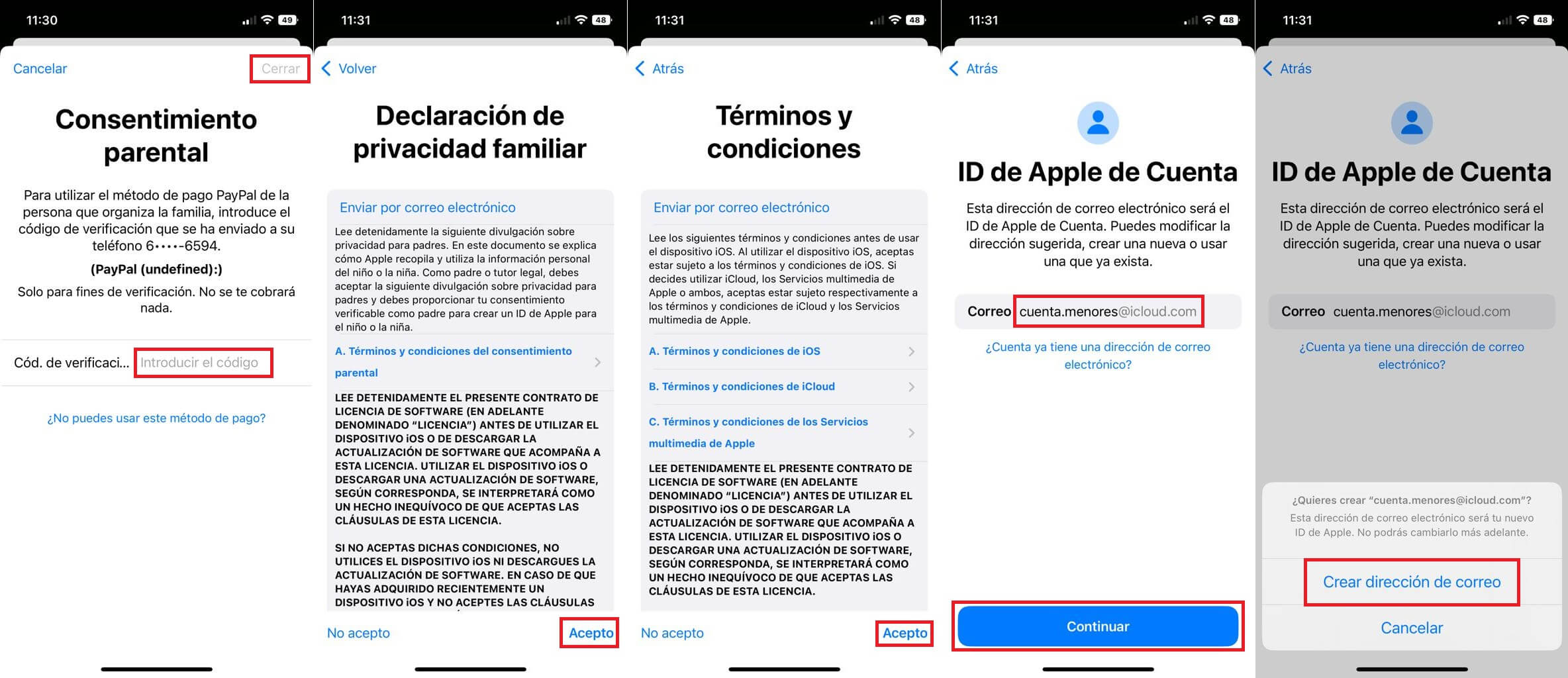 como crear una cuenta de correo electrónico de iCloud para menores