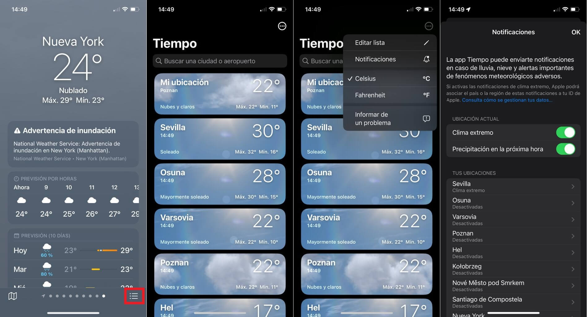 como activar las notificaciones de lluvia en iPhone