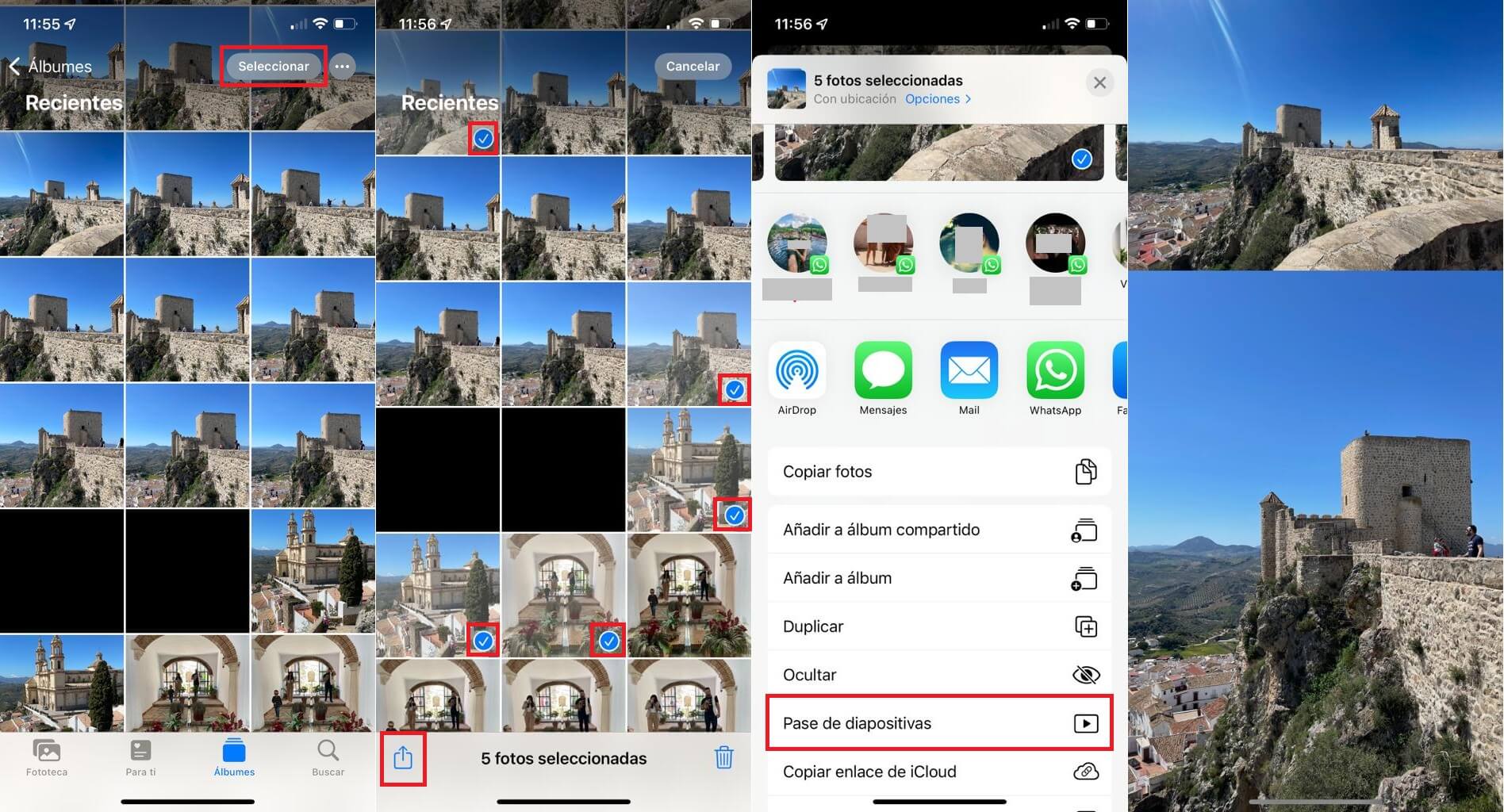 como mostrar las fotos en idapositivas en iPhone