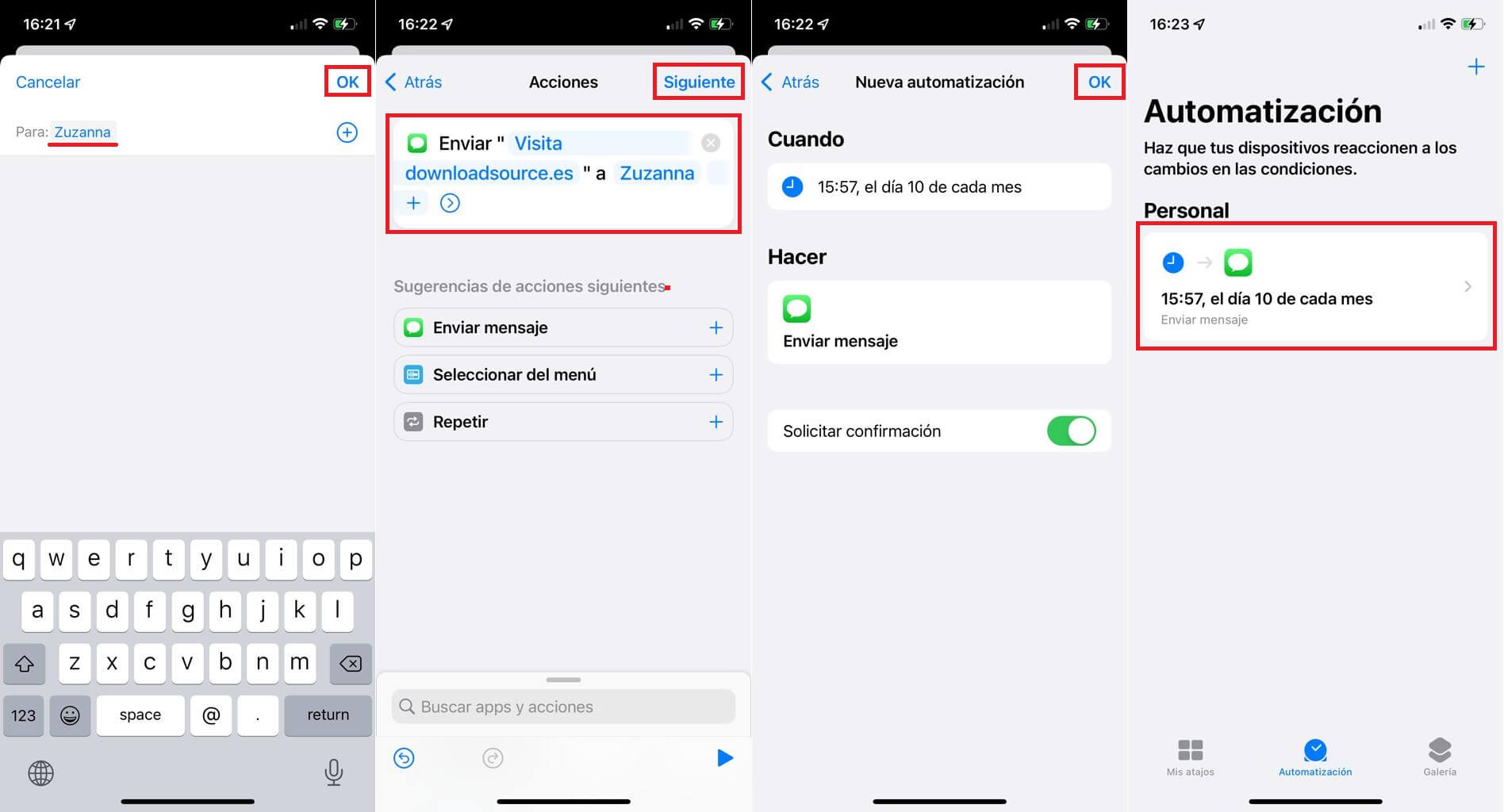 como enviar mensajes automaticos desde iPhone