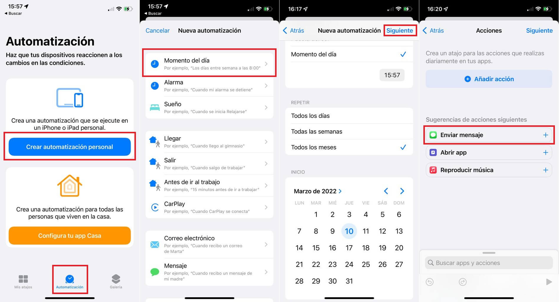 automatización de mensajes en iphone