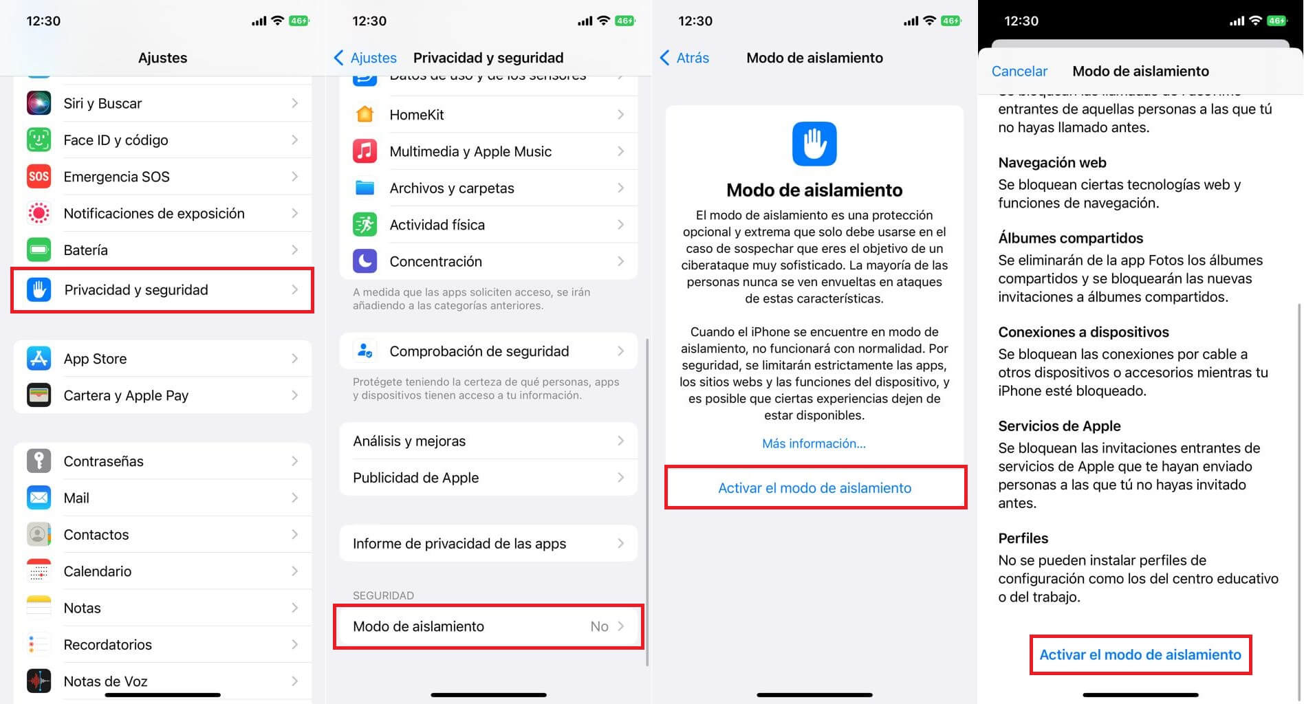 como activar o desactivar el modo de aislamiento en iPhone con iOS 16