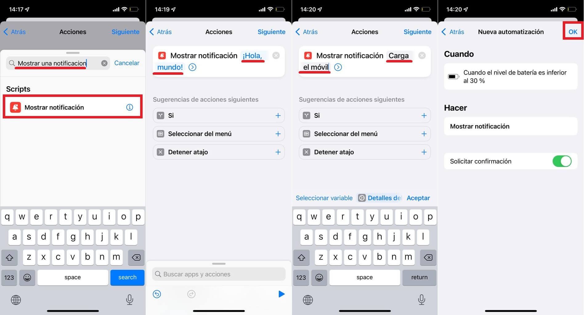 crear notificacion de % de bateria baja de iPhone