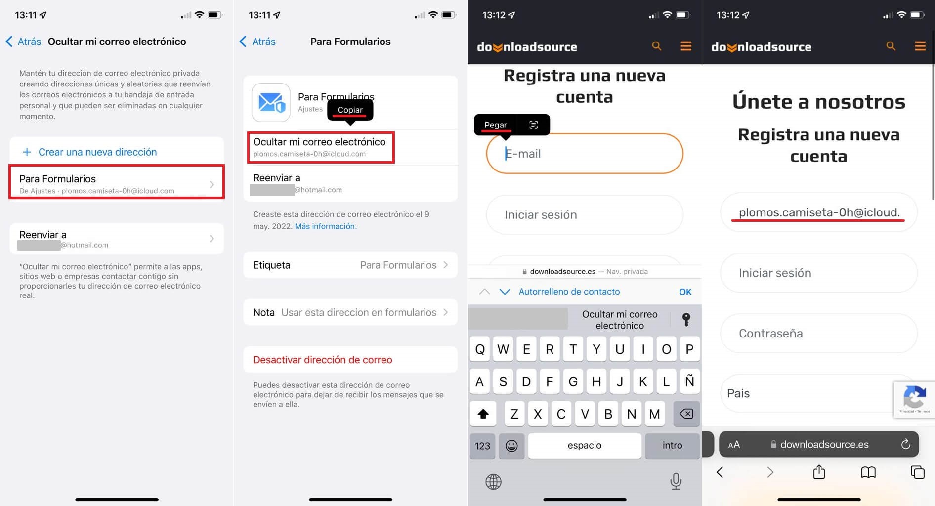 icloud+ y como ocultar las direcciones de correo electronico