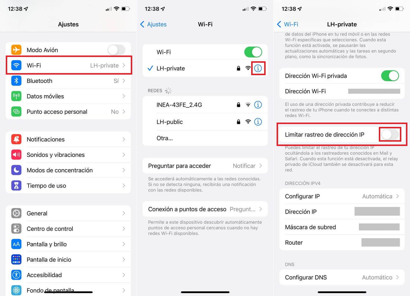 desactivar iCloud Relay privado de iPhone en una red wifi especifica
