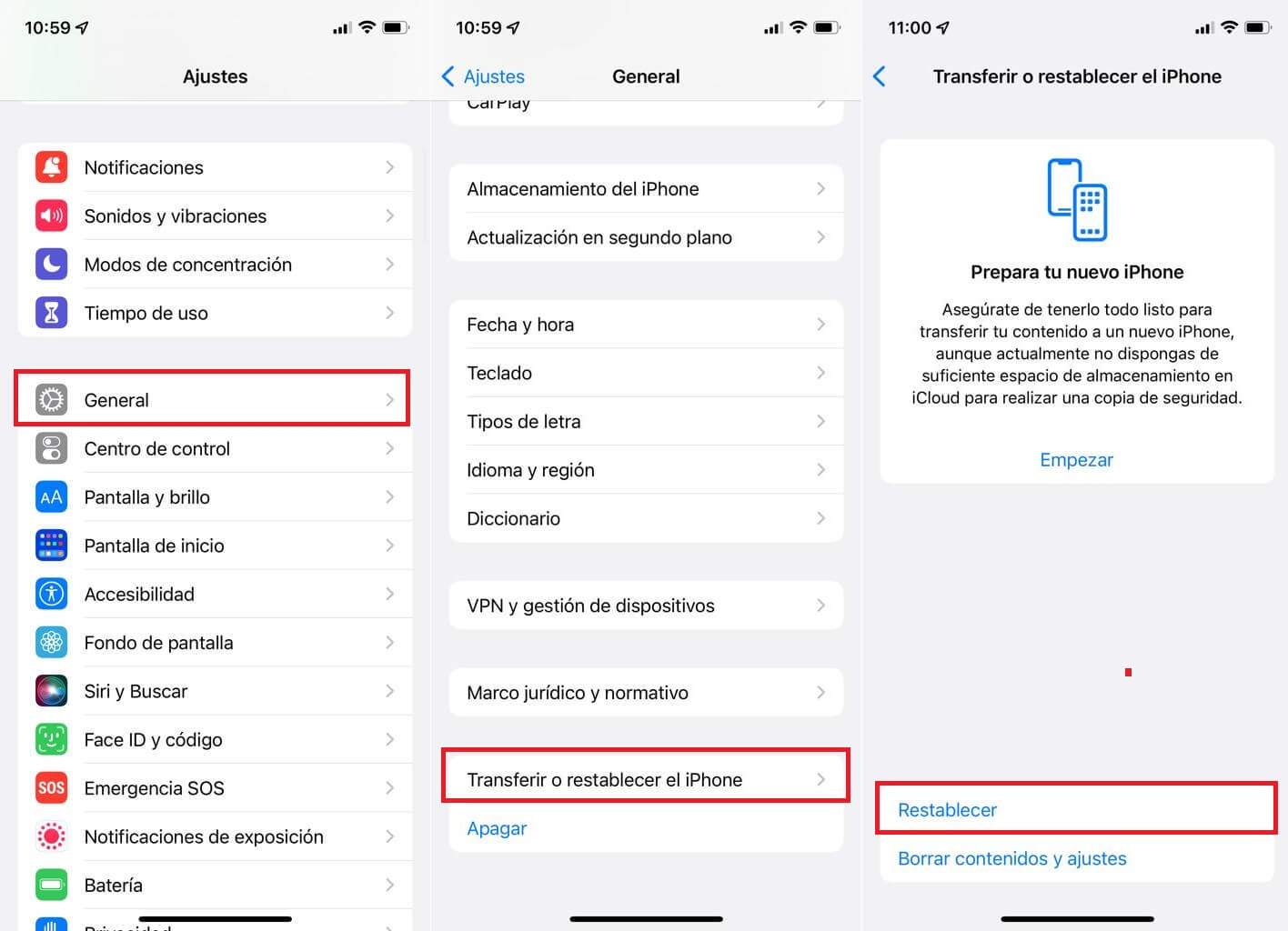 como restablecer los ajustes de iPhone a los de fabrica