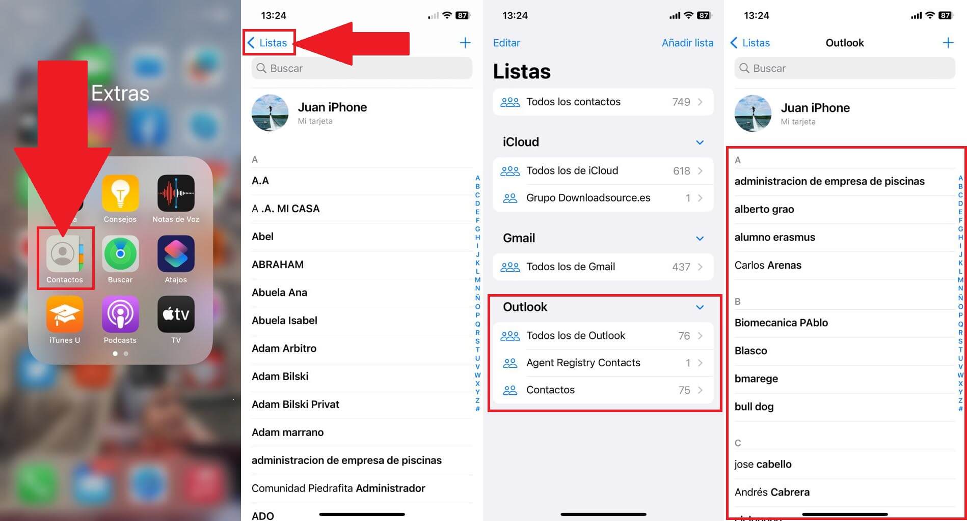 como usar los contactos y calendarios de outlook en tu iPhone con iOS