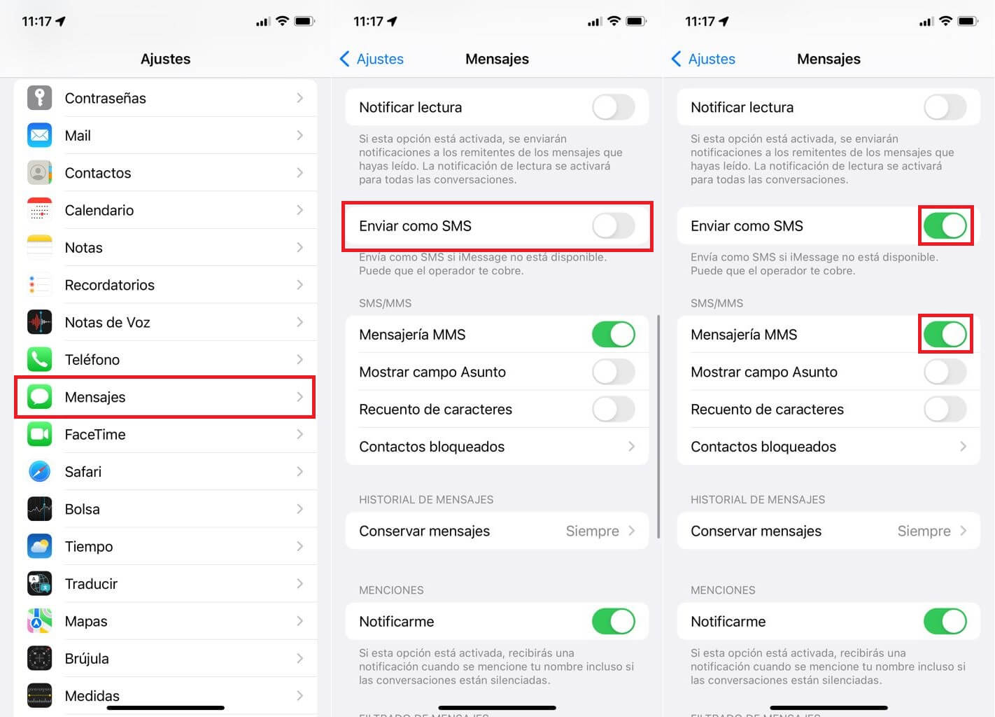 como forzar a la app mensajes de iPhone a enviar SMS en lugar de iMessages