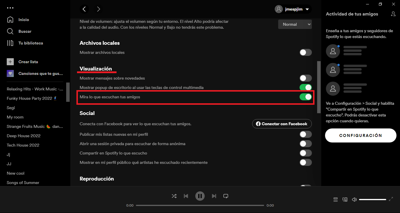 como deshabilitar la seccion de actividad de tus amigos de Spotify