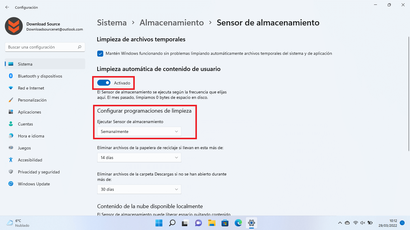 Windows 11 permite la eliminación automática de archivos antiguos 