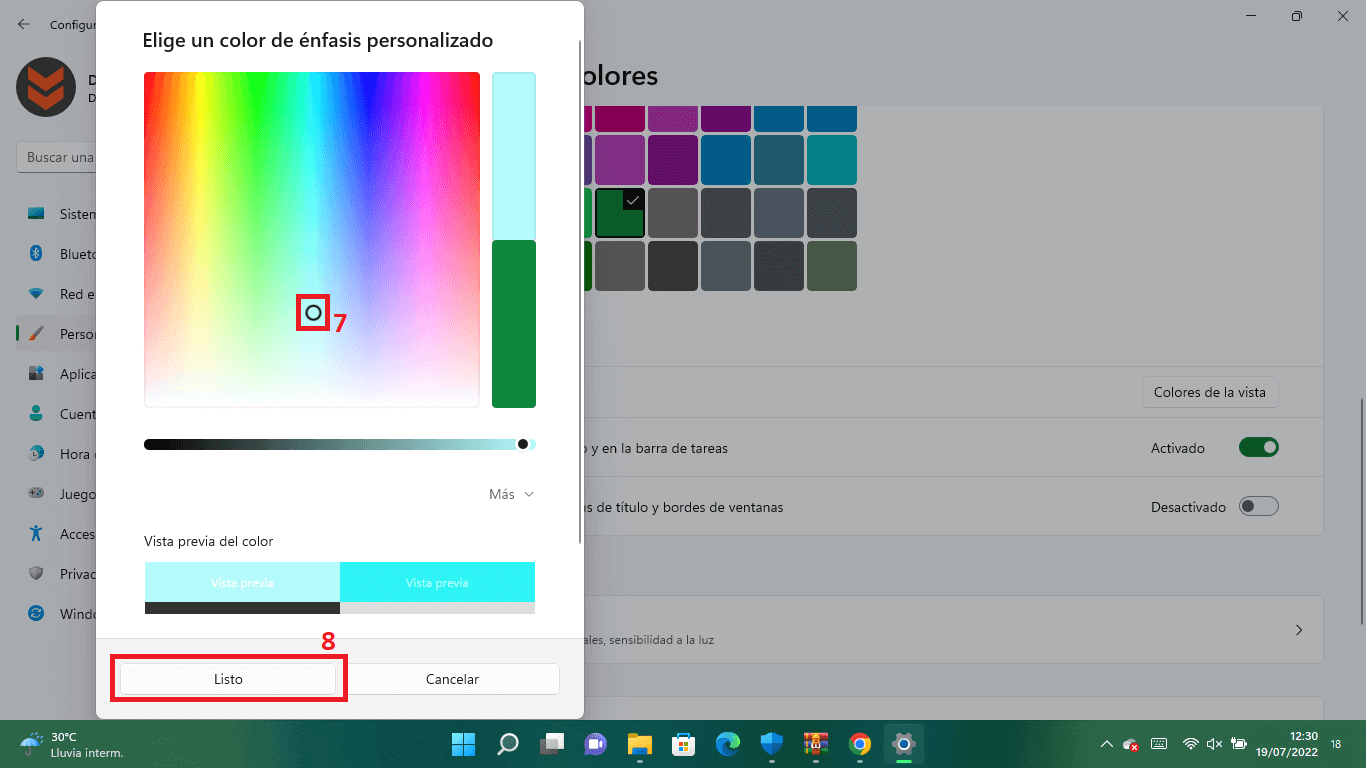 windows 11 como cambiar el color de la barra de tareas del sistema operativo