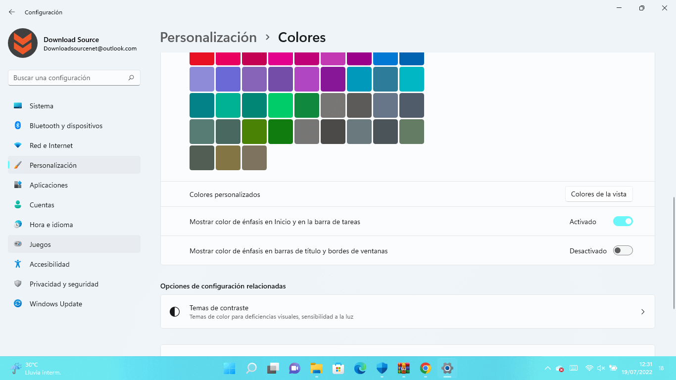 como cambiar el color de la barra de tareas de windows 11