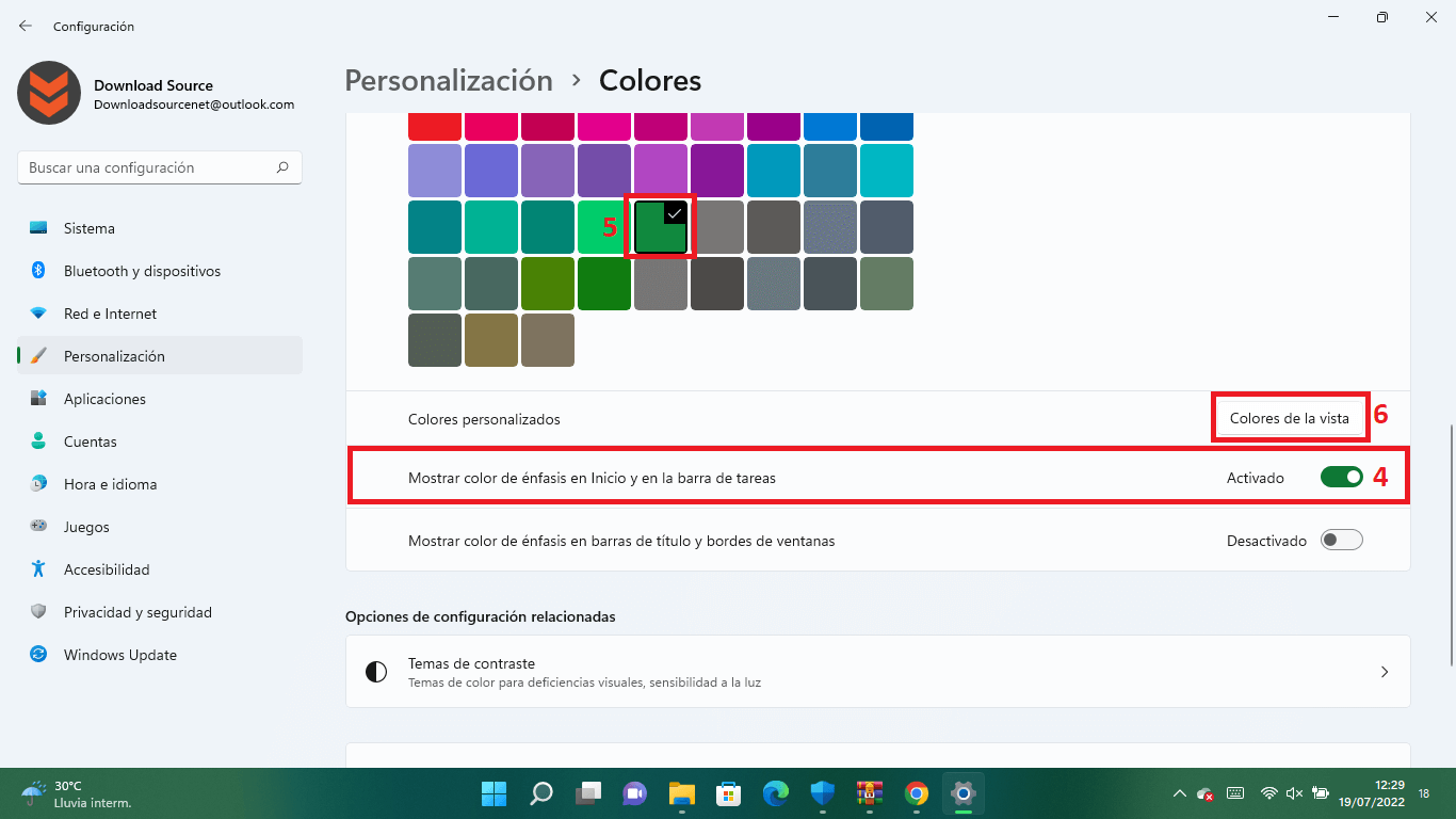 personalizar el color de la barra de tareas de windows 11