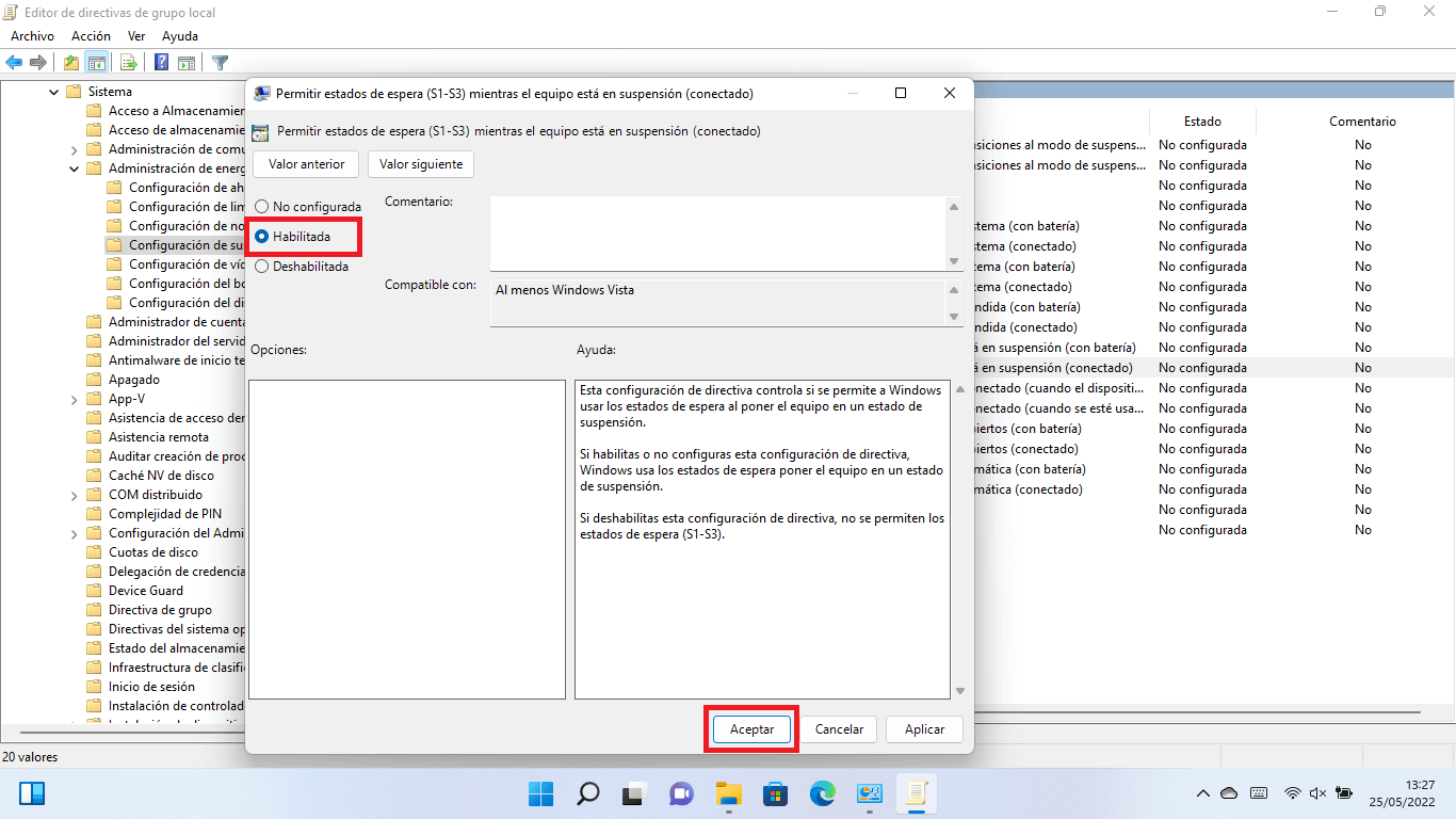 windows 11 permite activar y usar la suspension en windows 11