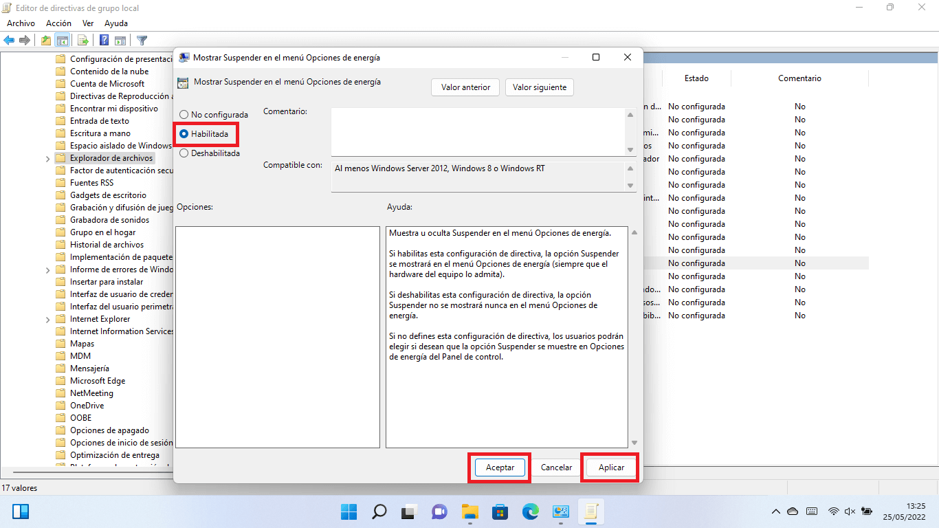 como activar la suspensión de windows 11