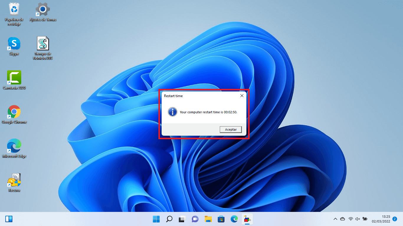 conocer el tiempo exacto de reinicio de windows 11