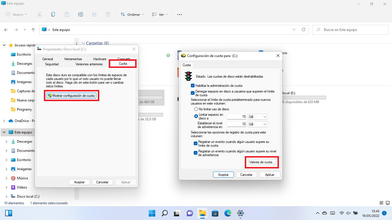 como limitar la capacidad de almacenamiento de las cuentas de usuario con windows 11