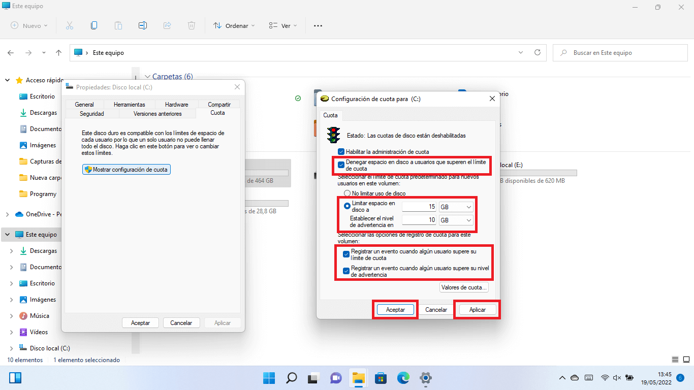poner límite de almacenamiento para las cuentas de usuarios de windows 11