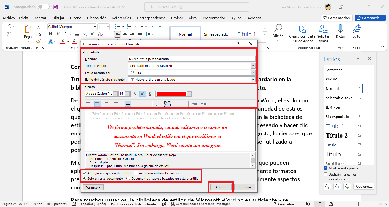 como crear y guardar estilos de microsoft Word