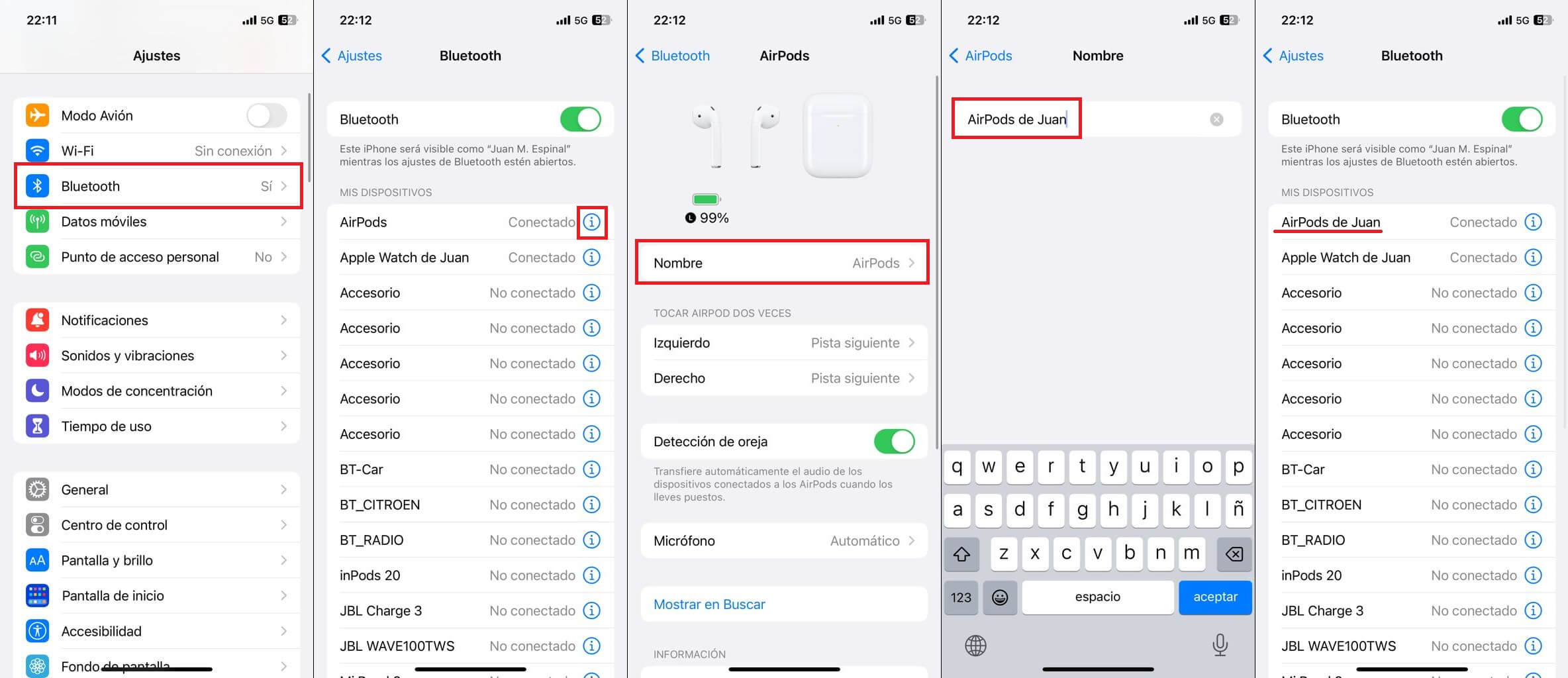 como cambiar el nombre de tus airpods desde iphone