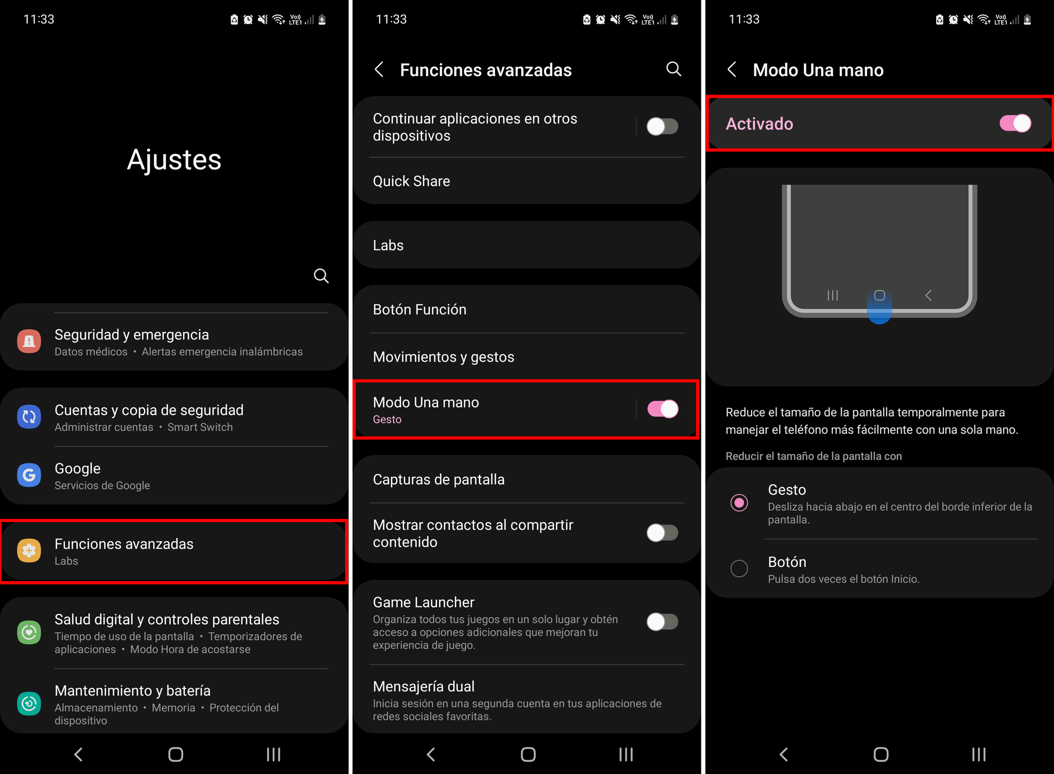 Android y como activar el modo una sola mano