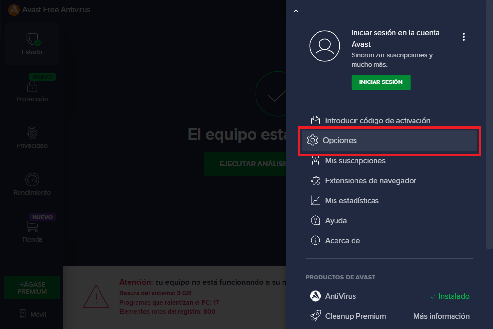 como desbloquear la url en avast