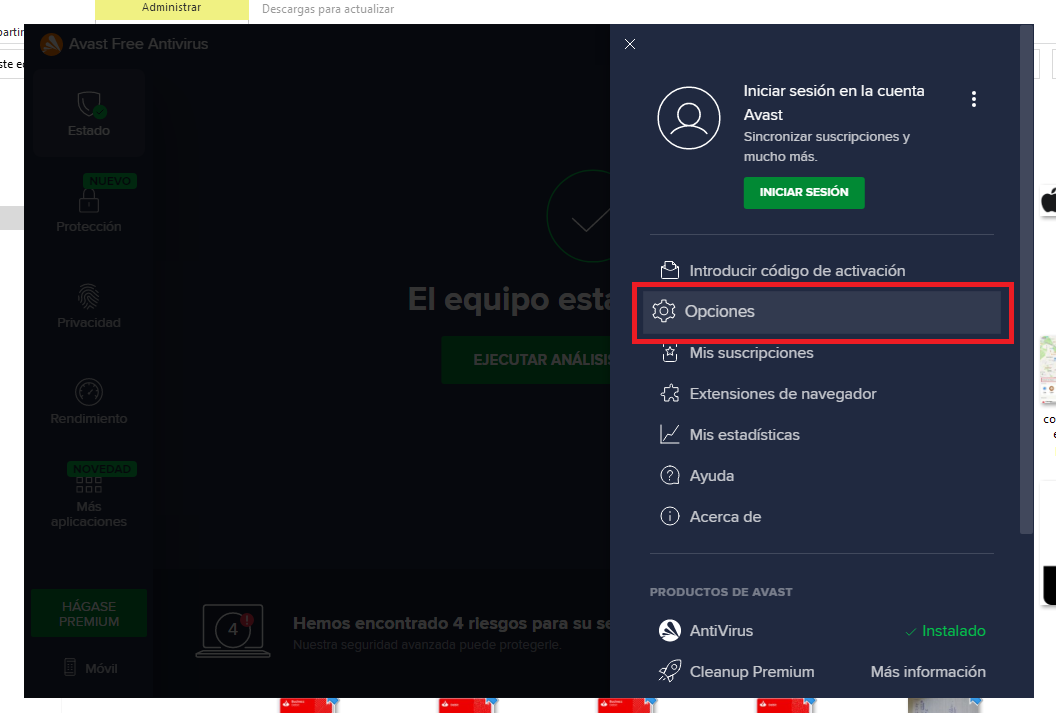 Libre de virus. www.avast.com desactivar firma